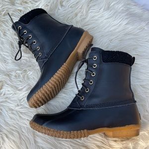 Skechers Black Rubber Leather Waterproof Winter Lace Uo Boots Size 8